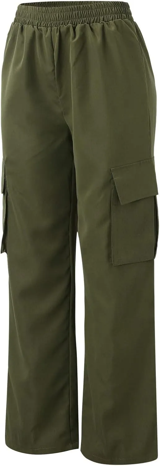 Women's Belt Less High Elastic Waisted Straight Leg Relaxed Style Trousers Slim Fit Fashion and Cool Streetwear