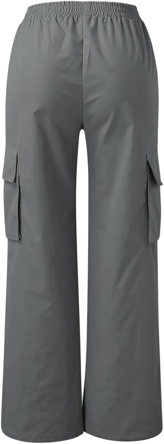 Women's Belt Less High Waisted Wide Leg Trousers Straight Leg Relaxed Style Casual Pants Ladies Slim Fit Cargo