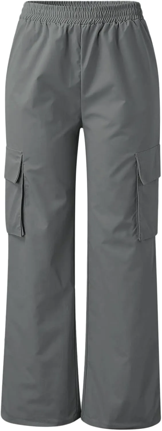 Women's Belt Less High Waisted Wide Leg Trousers Straight Leg Relaxed Style Casual Pants Ladies Slim Fit Cargo