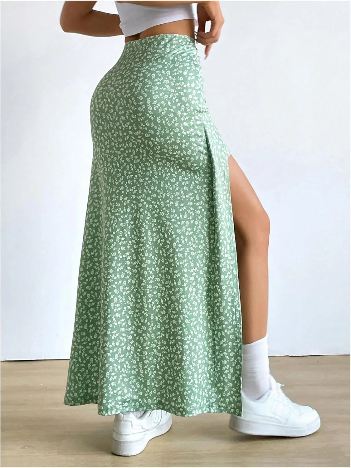 Women's Boho Floral Print Skirt Split Thigh Bodycon Maxi Skirts High Waisted Long Sexy Skirt
