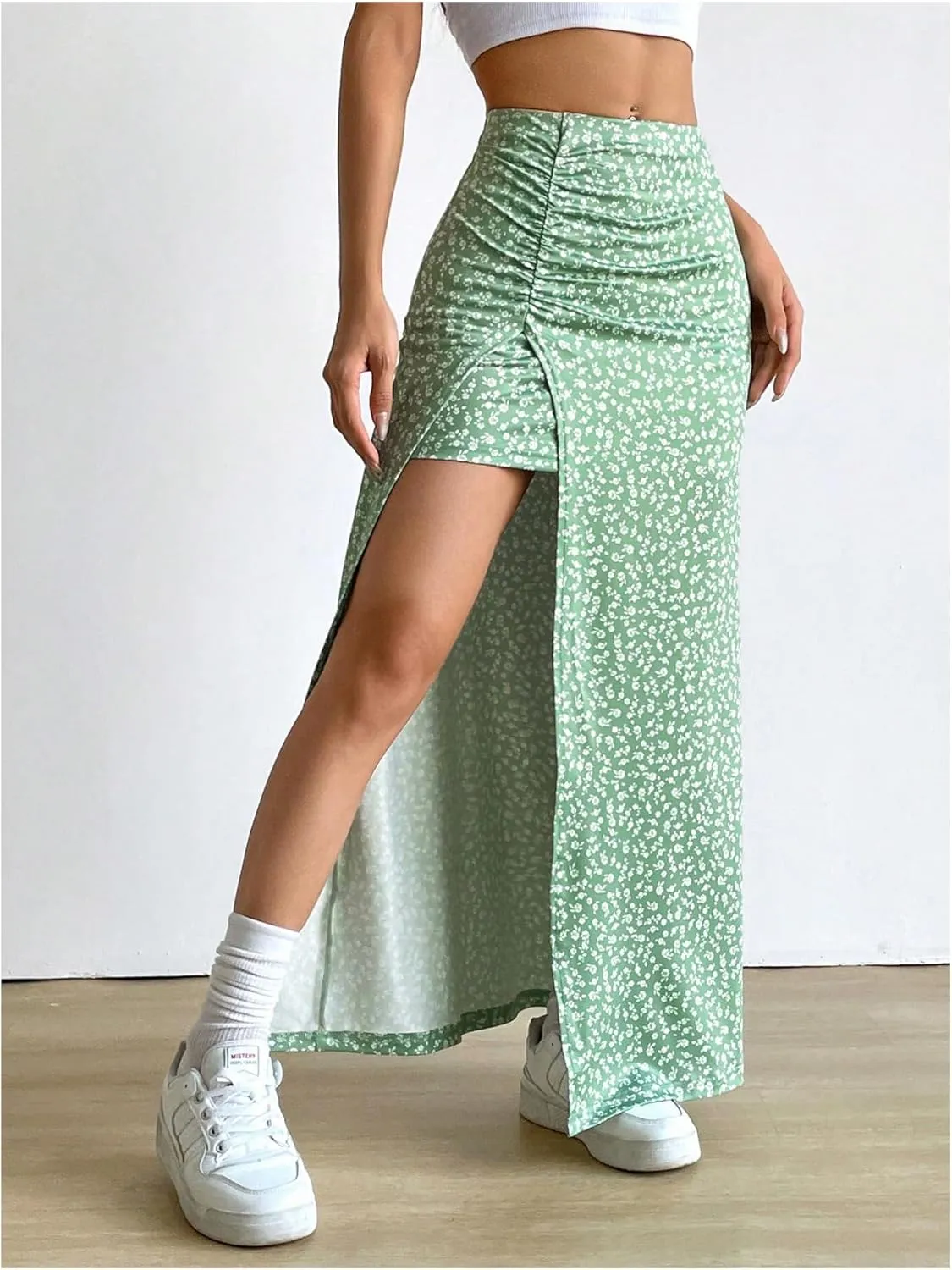 Women's Boho Floral Print Skirt Split Thigh Bodycon Maxi Skirts High Waisted Long Sexy Skirt