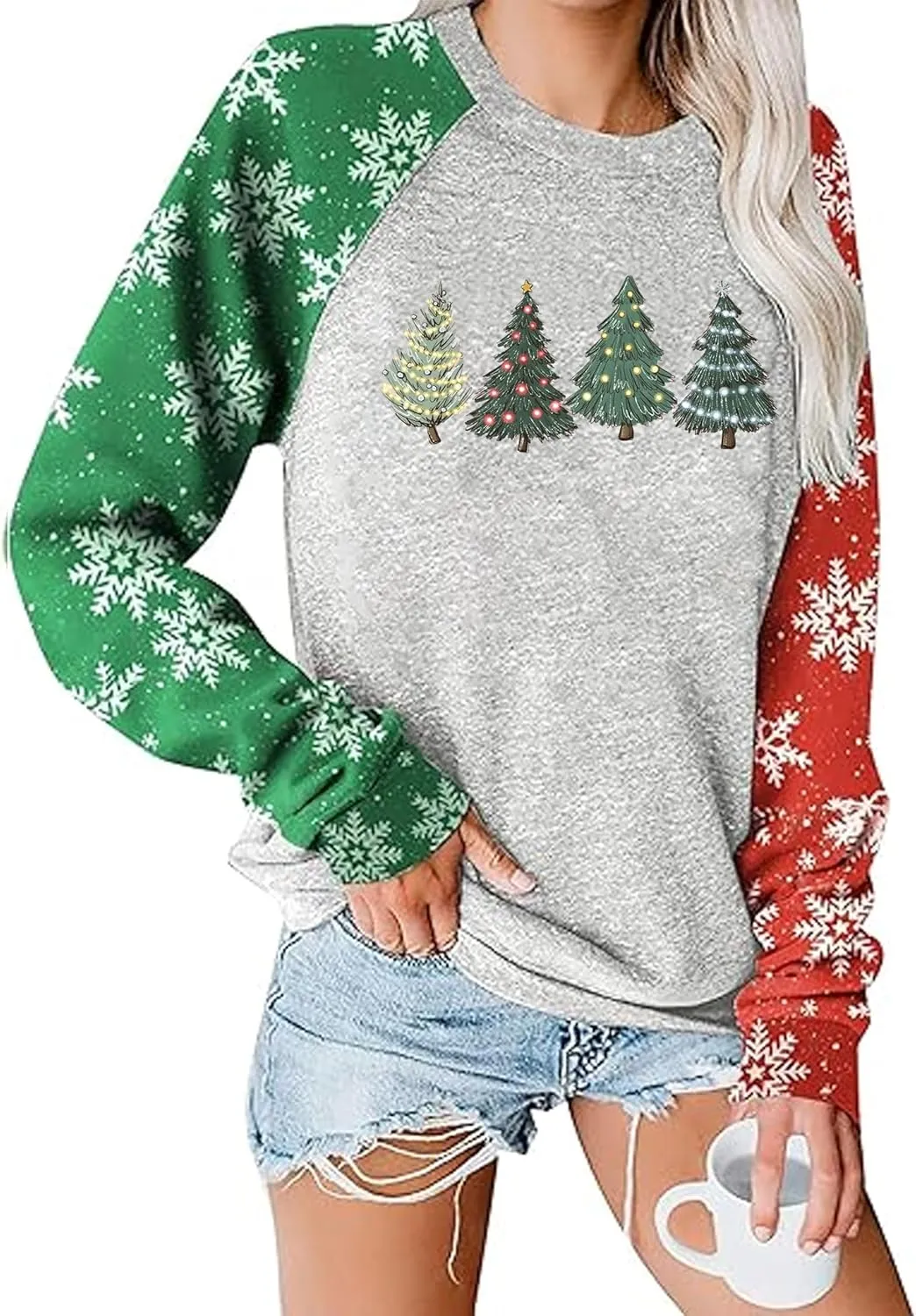 Womens Christmas Sweatshirt Christmas Tree Graphic Long Sleeve Shirts Xmas Holiday Pullover Tops Blouse
