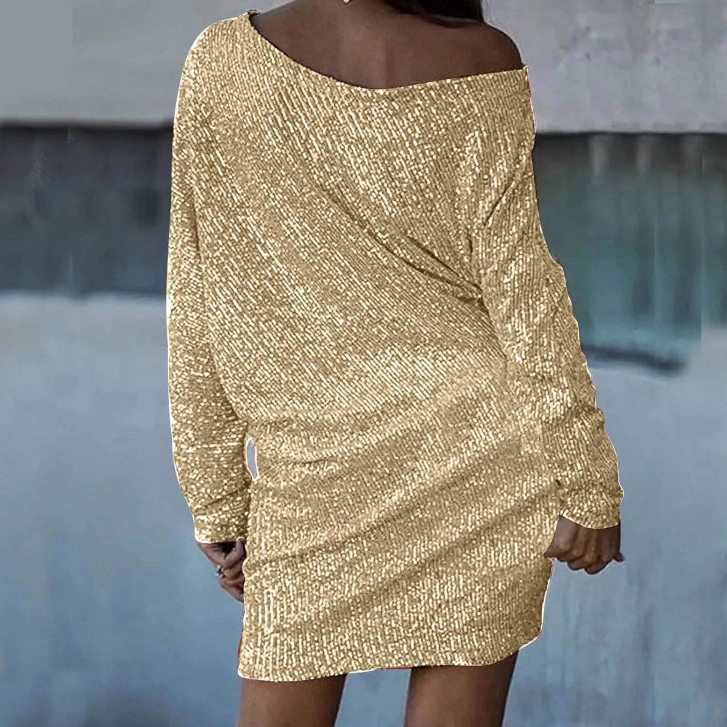 Womens Long Sleeve Sparkly Short Dresses Long Sleeve Casual Loose Mini Dress Trendy Shift Dress Party Club Dress