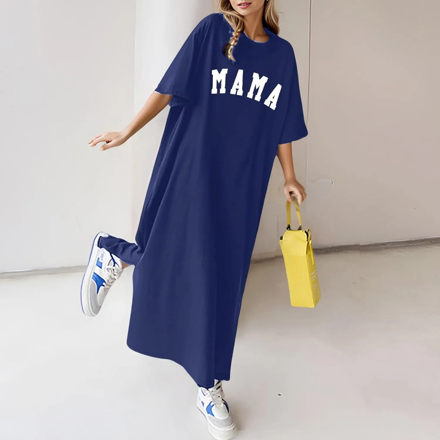 Women's Summer Loose Casual Mama Print Short Sleeve T Shirt Long Dress Women Dresses Formal Evening