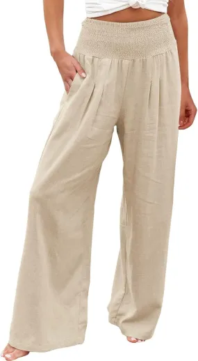 Women's Wide Leg Lounge Pants Summer High Waist Drawstring Loose Light Weight Fit Casual Trousers Comfy Palazzo Pants 2024