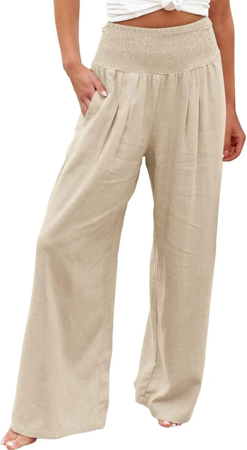 Women's Wide Leg Lounge Pants Summer High Waist Drawstring Loose Light Weight Fit Casual Trousers Comfy Palazzo Pants 2024