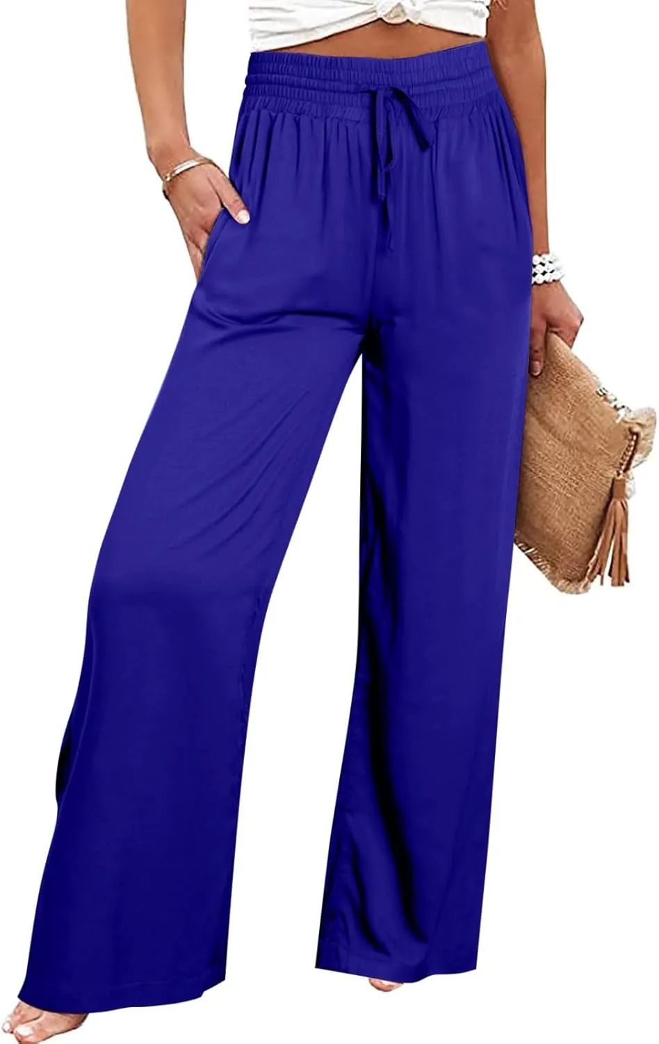 Women's Wide Leg Lounge Pants Summer High Waist Drawstring Loose Light Weight Fit Casual Trousers Comfy Palazzo Pants 2024