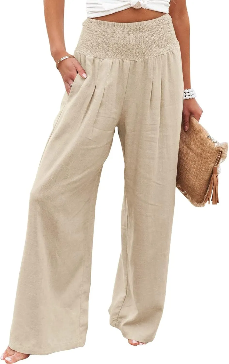 Women's Wide Leg Lounge Pants Summer High Waist Drawstring Loose Light Weight Fit Casual Trousers Comfy Palazzo Pants 2024