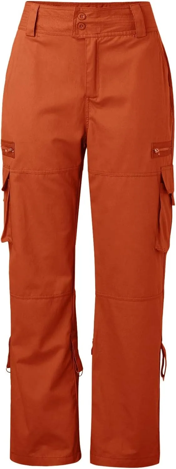 YOLAI Womens Low Waist Cargo Pants Outdoor Casual Camo Overalls Trousers Hip Hop Straight Leg Pant with Multi Pocket (Orange, M)