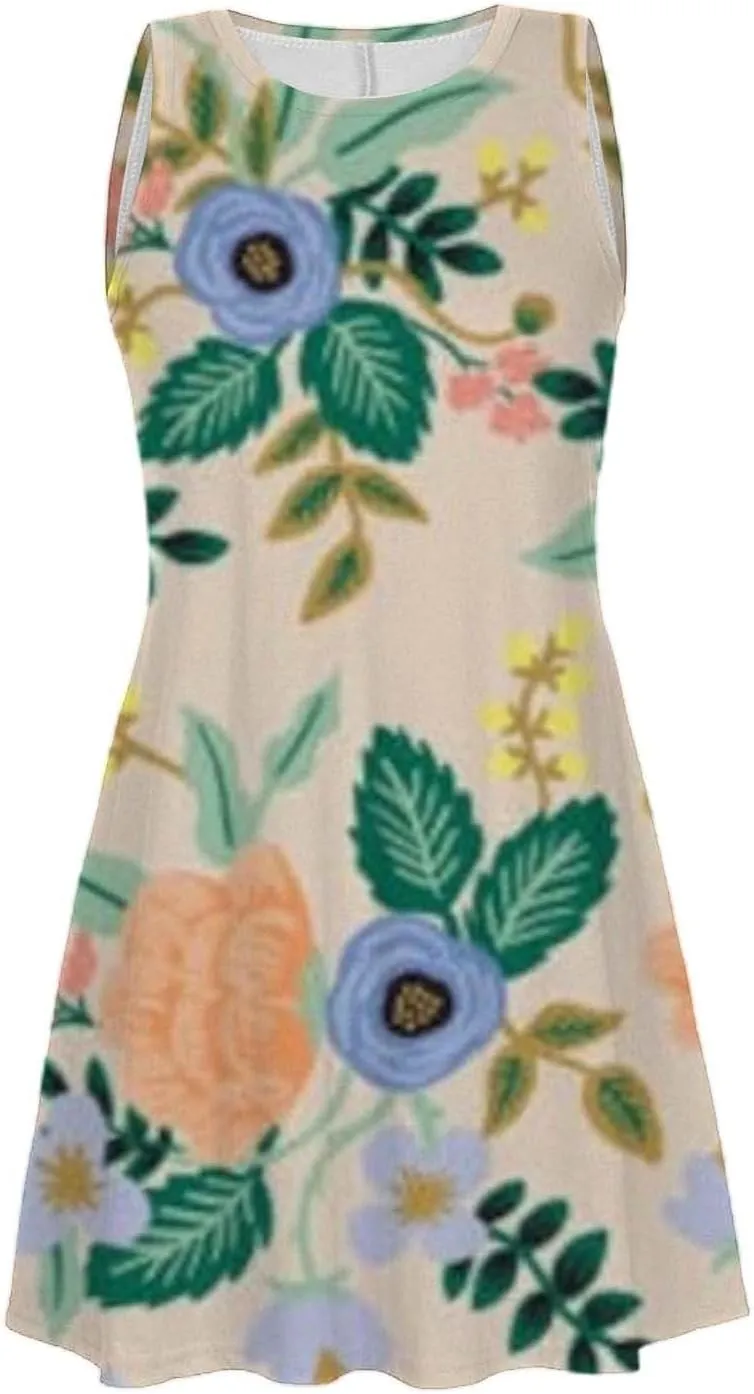 ZYXTIM Women's Summer Boho Dress Floral Print Sleeveless Square Neck Shirred Mini Dress Hawaiian Beach Sun Dress with Pockets