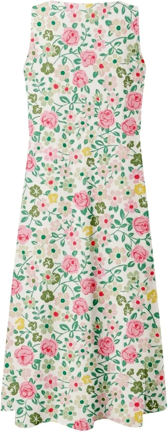 ZYXTIM Women's Summer Maxi Dress Floral Print Sleeveless Bohemian Beach Dress Cover Up Travel Vacation Long Dress with Pocket