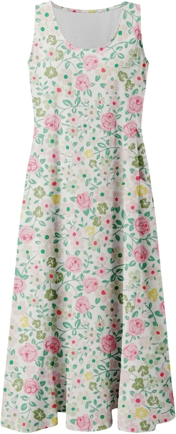 ZYXTIM Women's Summer Maxi Dress Floral Print Sleeveless Bohemian Beach Dress Cover Up Travel Vacation Long Dress with Pocket